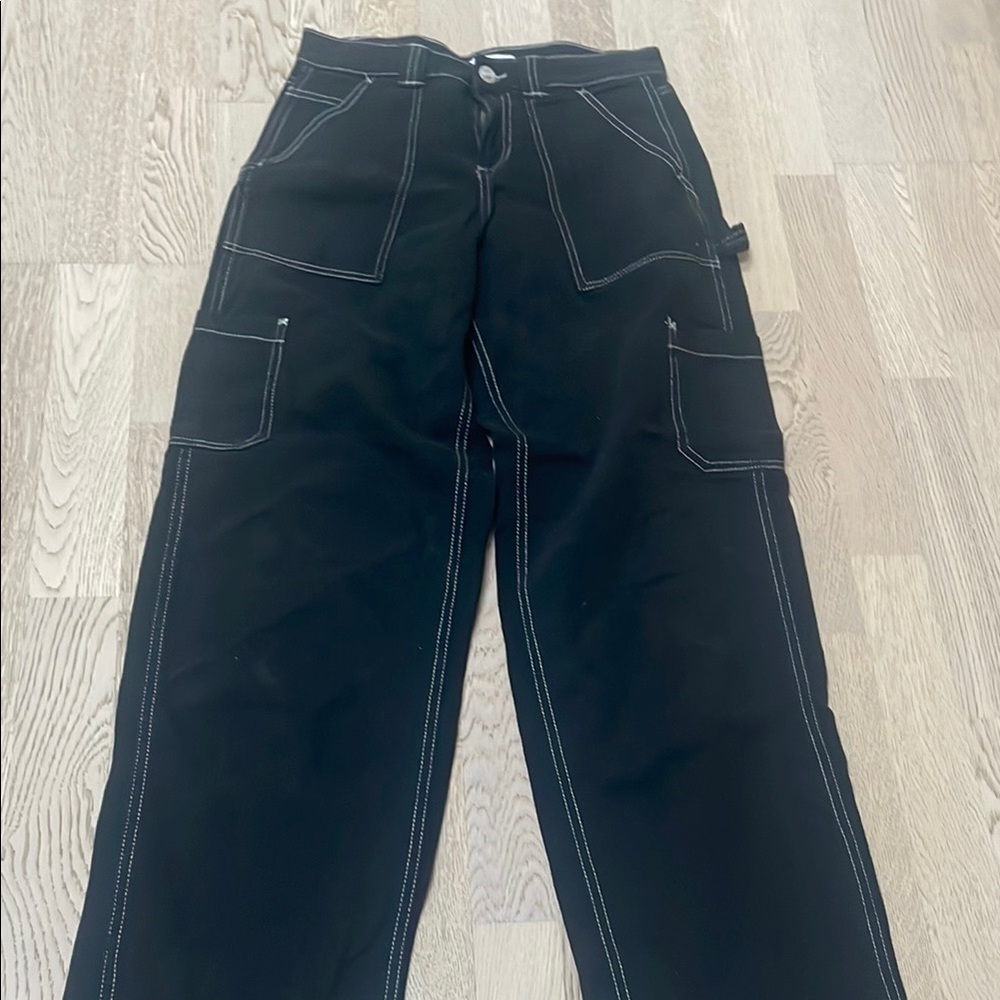 Garage Men's Black Cargo Pants with White Stitching